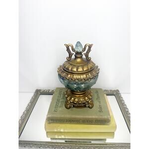 Vintage plaster and glass Baroque Style Lidded Urn Centerpiece Cassolette